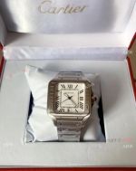 NEW! AAA Replica Cartier Santos De White Dial Steel Watch
